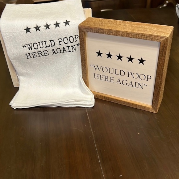 "Would Poop Here Again" Sign and
Hand Towel Set - Picture 1 of 4